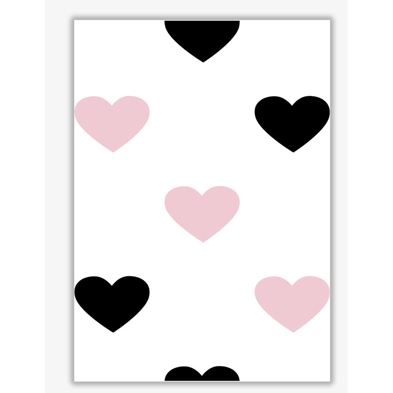 Pink And Black Hearts - Painting, 30 cm H x 21 cm W x 1 cm D, No Frame