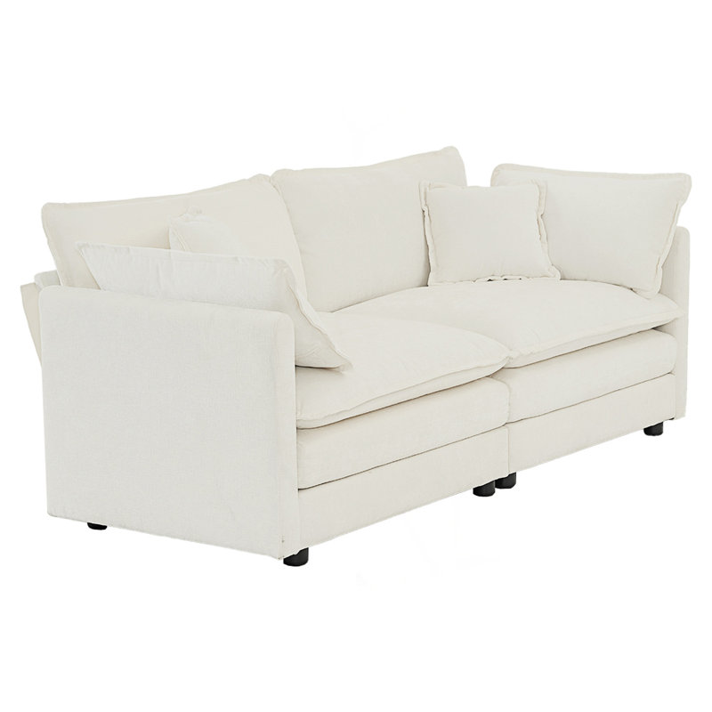 Causeuse contemporaine, canapé, canapé rembourré de grande taille avec 4 coussins, Blanc
