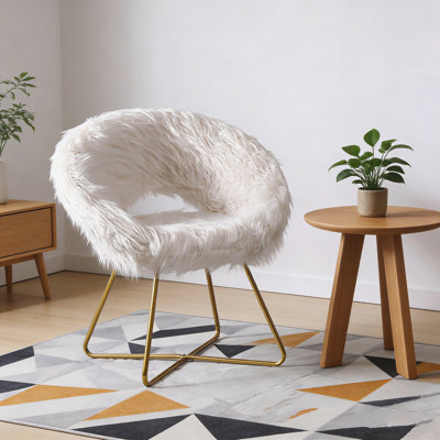 Chaise d'appoint rembourrée en fausse fourrure, blanc
