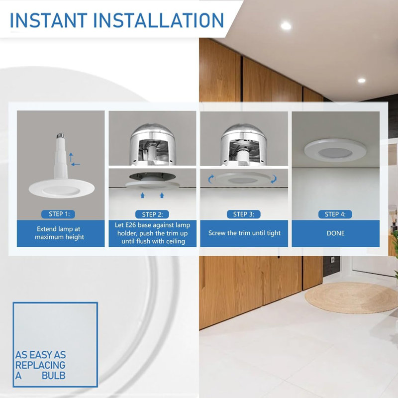 Set of 4 White Adjustable LED Retrofit Recessed Lights