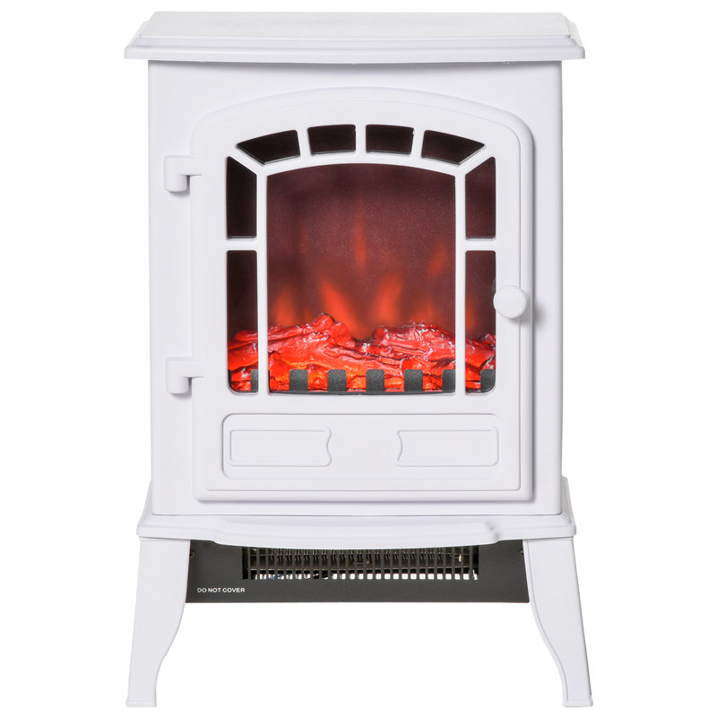 Foyer électrique sur pied, poêle à bois avec effet de flamme 3D réaliste, protection contre la surchauffe et le basculement, 750 W/1500 W pour des espaces de 20 m² - Blanc