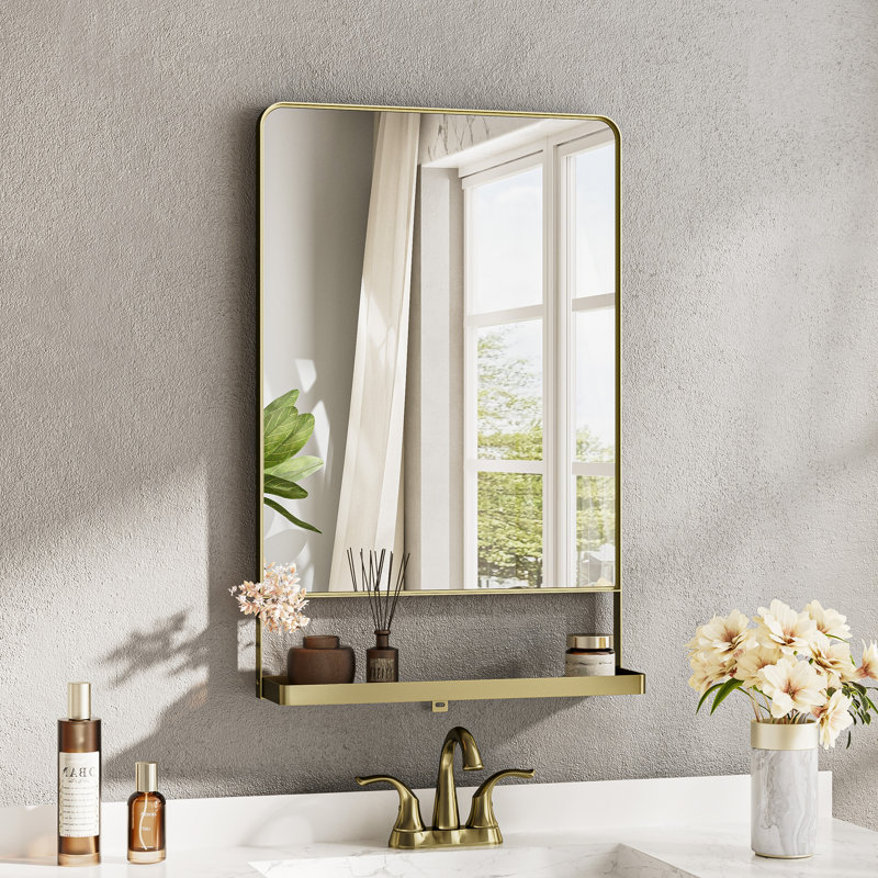 Miroir de salle de bain mural Tillymae, 27,6 po x 18 po, Doré