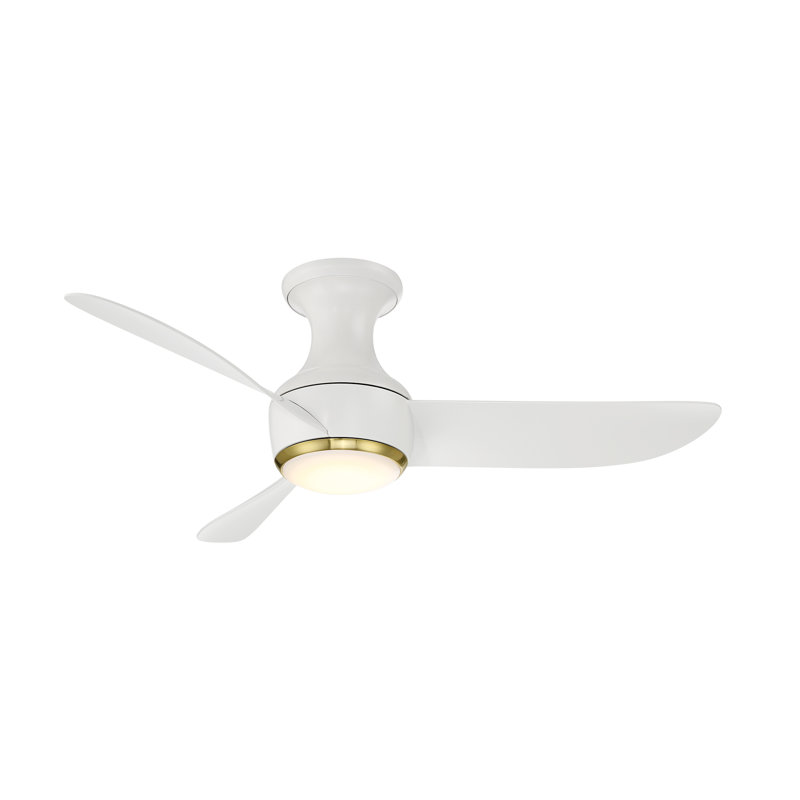 Corona 3 - Blade Outdoor/Indoor Smart Flush Mount Ceiling Fan with Remote Control and Dimmable LED Light Kit Included, 44"