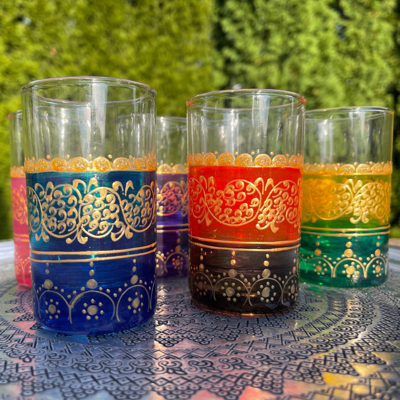 Ensemble de 6 tasses à thé en verre peint à la main