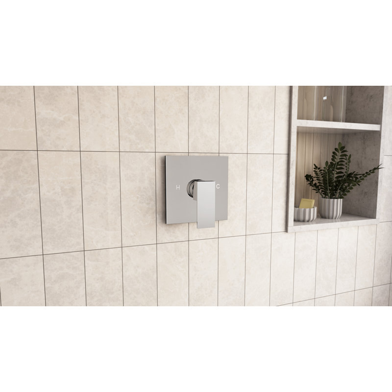 Ensemble de douche à pluie Caspian avec pomme de douche carrée et valve carrée, chrome, Chrome chrome
