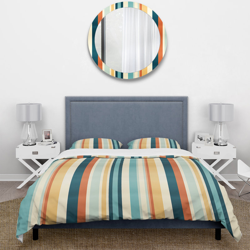 Nomadic Blend Striped Pattern I - Ensemble de housse de couette rayé, Housse de couette pour grand lit et 2 taies décor