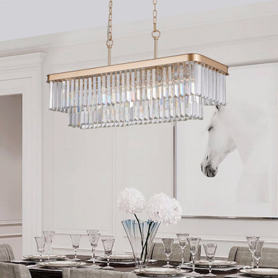 Lustre - S, cristal rectangulaire réglable, lumières de cristal de style industriel E12 de style moderne, plafonnier en fer de style campagnard
