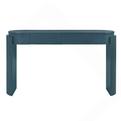 Entryway Table With Natural Wood Grain Finish, Console Table With Fluted Design, Oval Top And 2 Drawers For Entryway And Living Room