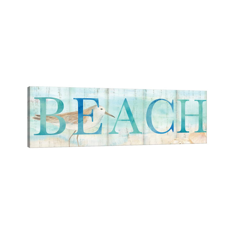Beach Sandpiper Sign by Cynthia Coulter - Wrapped Canvas Panoramic Painting, 30.48 cm H x 91.44 cm W x 1.91 cm D