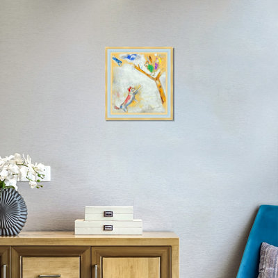 Art mural encadré, "Oiseau et loup" par Marc Chagall, impression giclée onirique romantique surréalisme, peinture moderne, décoration intérieure (chêne blanc et gris minéral, 20 po x 20 po)