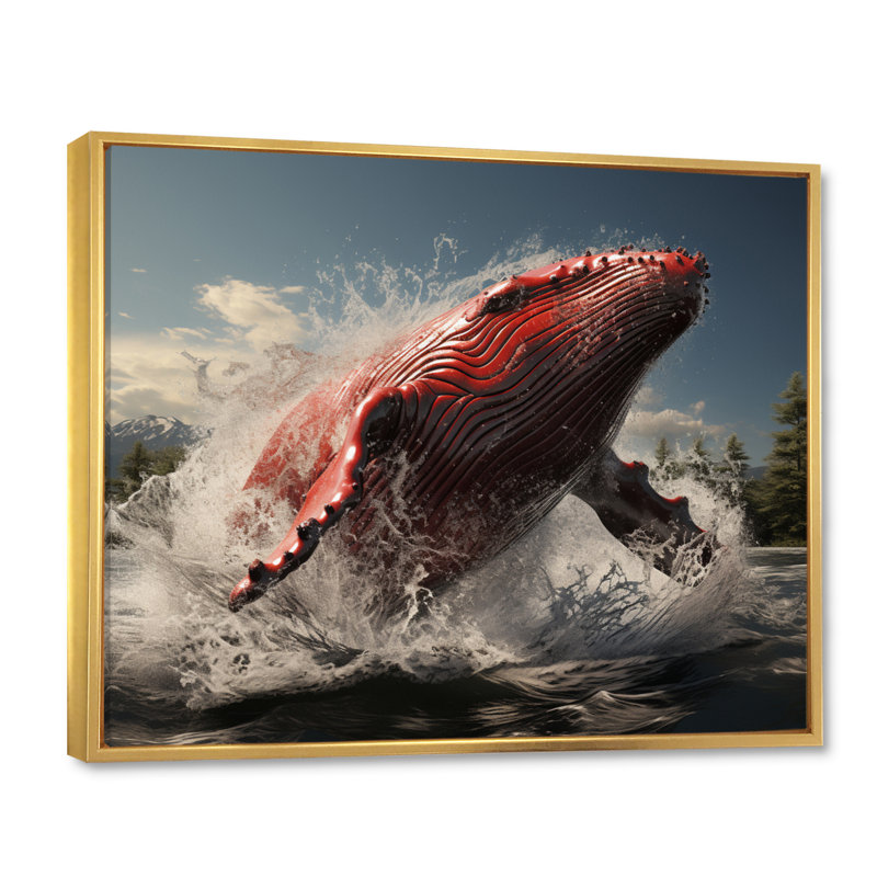 Impression sur toile encadrée, "Coastal baleines", Cadre flottant doré, H 12 po x l 20 po x P 1 po