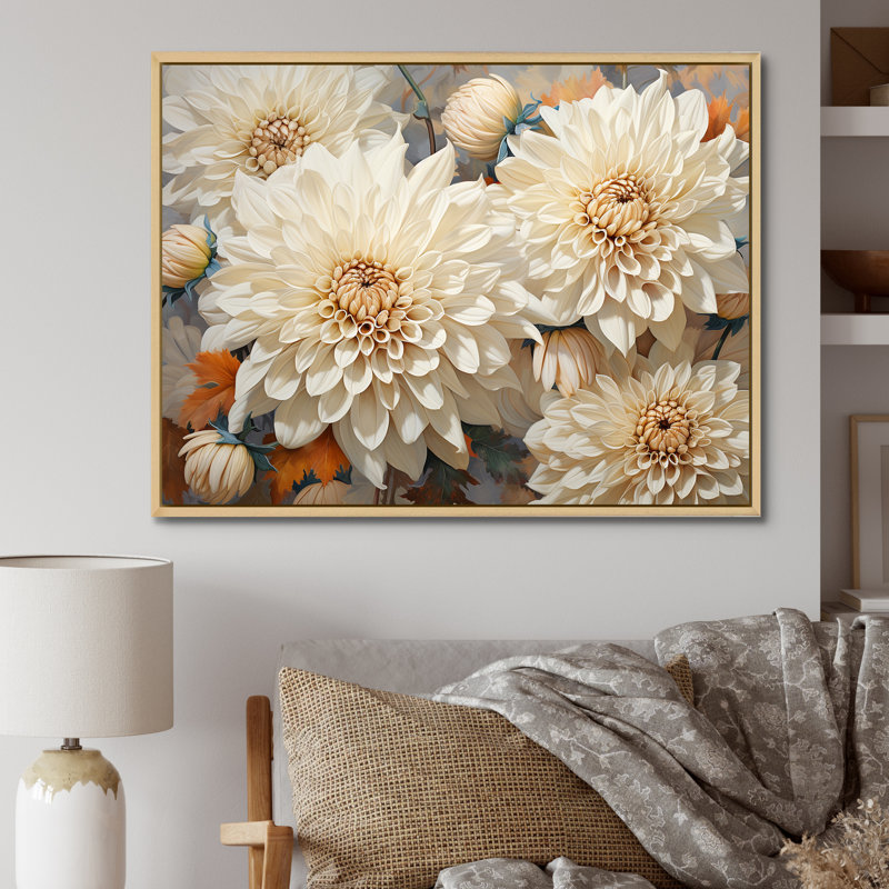 «Minimalisme Chrysanthemums White Floral Collage», reproduction d'art sur toile Chrysanthemums, H 30 po x l 40 po x P 1,5 po