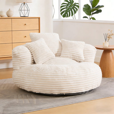 Fauteuil à billes surdimensionné en velours côtelé avec 3 coussins et accoudoirs, canapé paresseux en mousse haute densité pour adultes et enfants