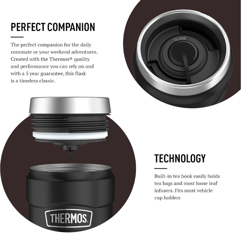 Thermos 470ml Double Wall Insulated Stainless Steel Travel Tumbler, Black
