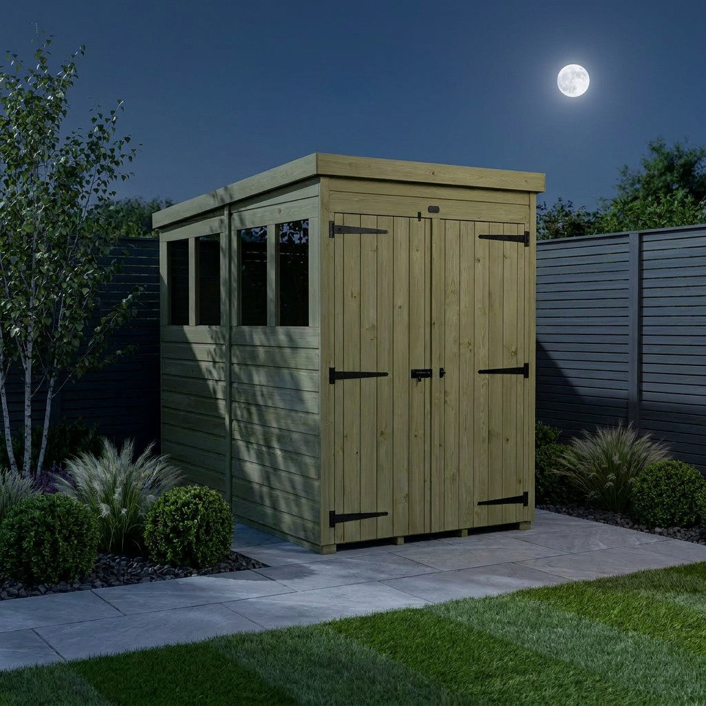 Total Sheds 4ft x 7ft Pent Garden Shed - Double Door - With Windows - Pressure Treated Timber - UK Manufactured