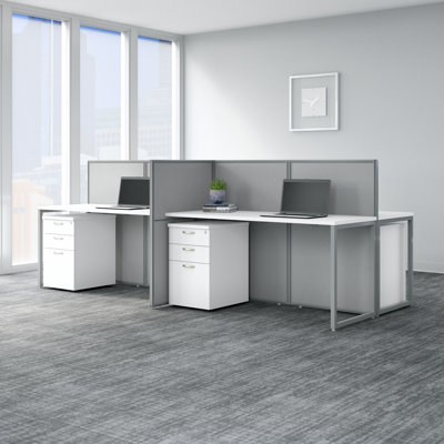 Easy Office 60W 4 Person Cubicle Desk with File Cabinets and 45H Panels