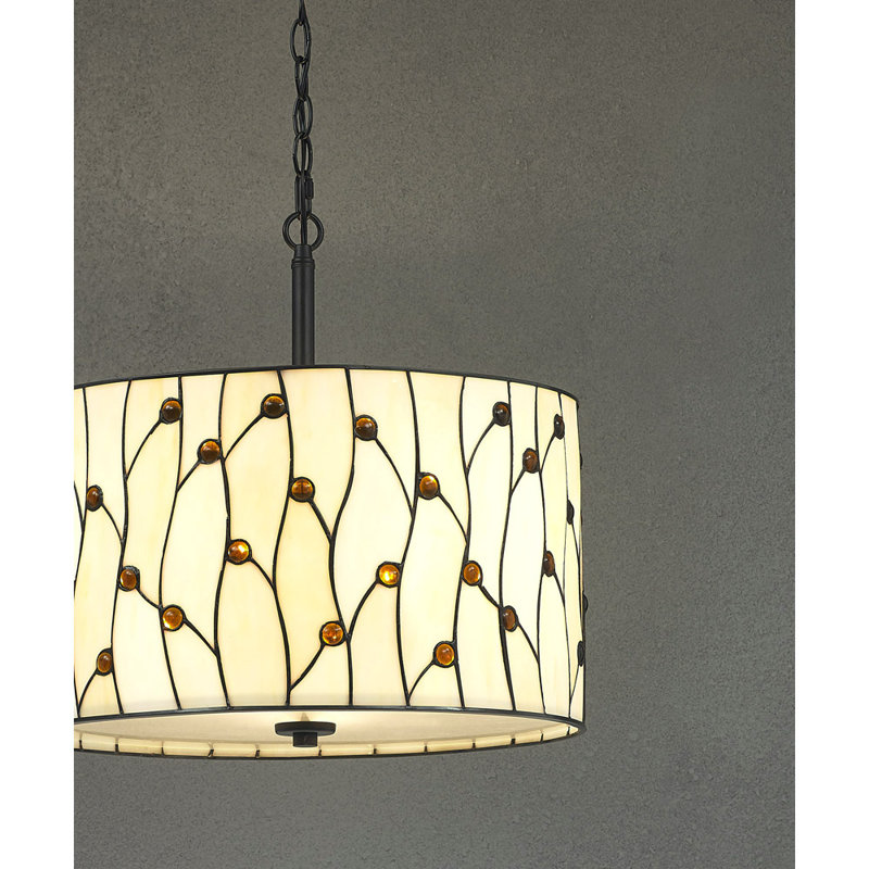 Lustre cylindrique à 3 lumières avec accents en fer forgé Kenyatta, Naturel