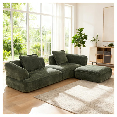Canapé modulaire en L 122 po avec méridienne de 122 po, ensemble de 2 pièces, canapé modulaire à assise profonde pour le salon