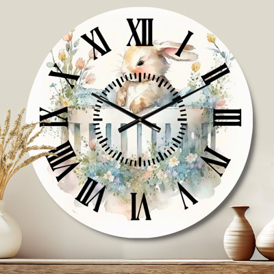 Horloge murale Baby Bunny In Crib With Flowers II