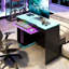 Lit de jour simple en bois avec lit gigogne simple, bureau, lumière DEL et USB, noir et bleu-15620775-15620698