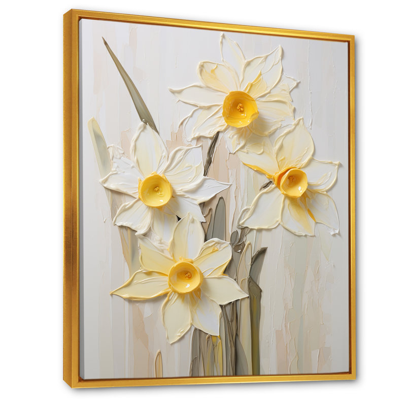 Minimalisme crème, jonquilles sur toile, H 40 po x l 30 po x P 1,5 po, Cadre flottant doré