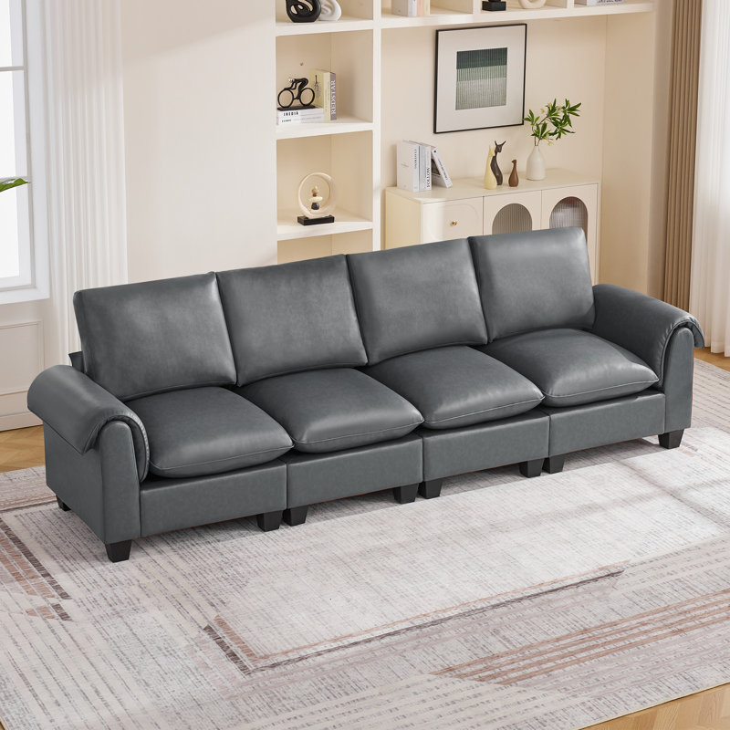 Faux Leather Modular Sectional Sofa, 2, 3 & 4-Seater , Gray, 4 Seat