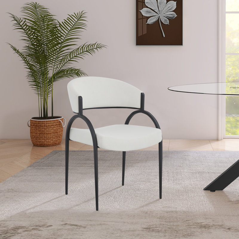 17.72'' H Upholstered Metal Armchair, Matte Black, Cream Linen Textured Fabric