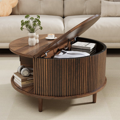 Table basse à plateau relevable moderne avec porte cannelée et rangement 31,5 po Ato