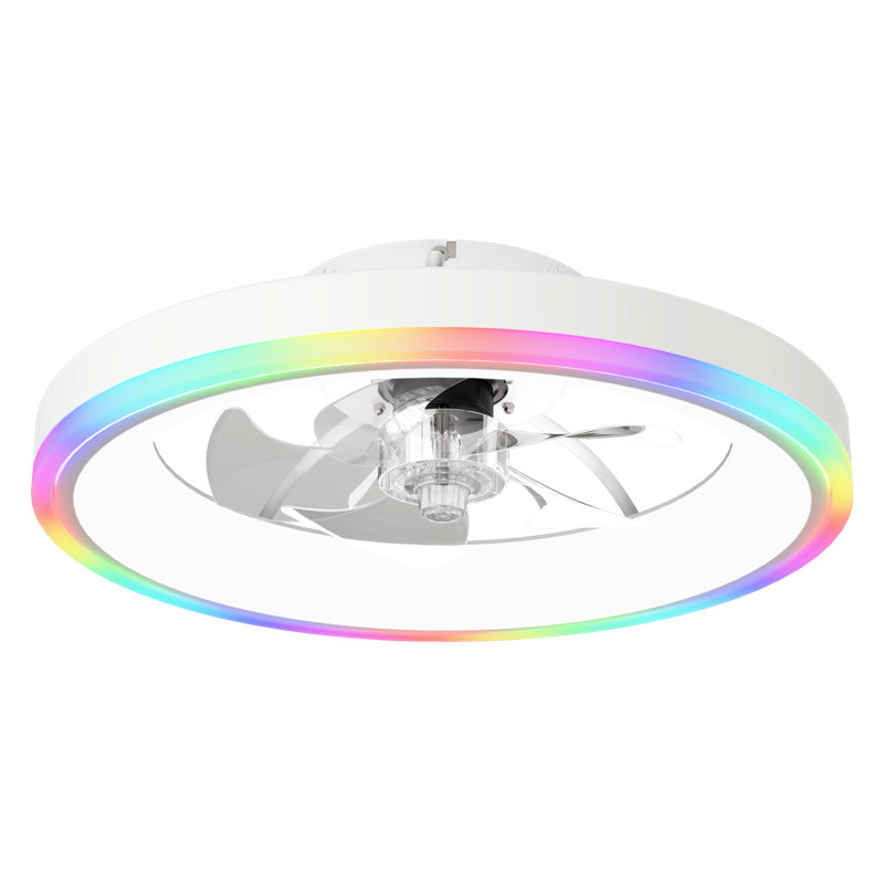 19.7 Inch Aluminum/Iron 1 Piece Ceiling Fan White Flush Mount LED Dimmable Light Remote Control