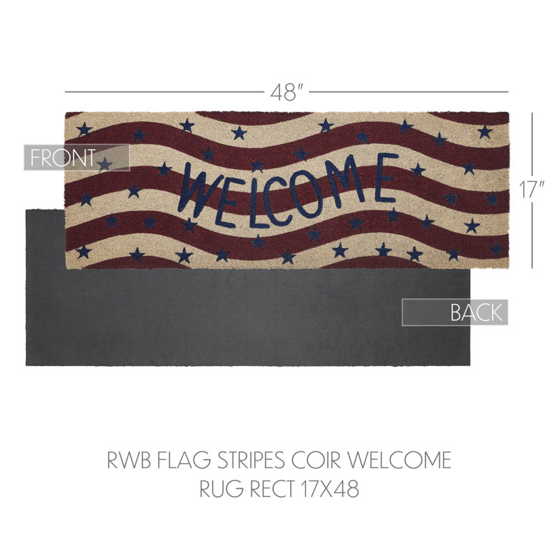 Festive Finds RWB Flag Stripes Coir Welcome Rug Rect, 17" W x 48" L