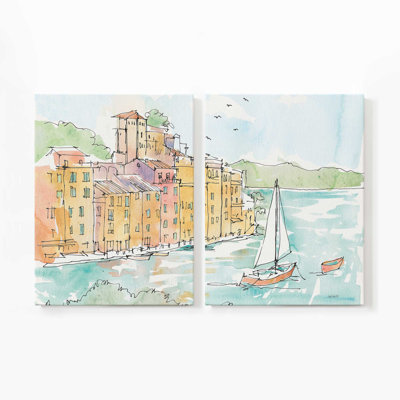 Voiles au bord de l'eau | Impression sur toile 2 panneaux