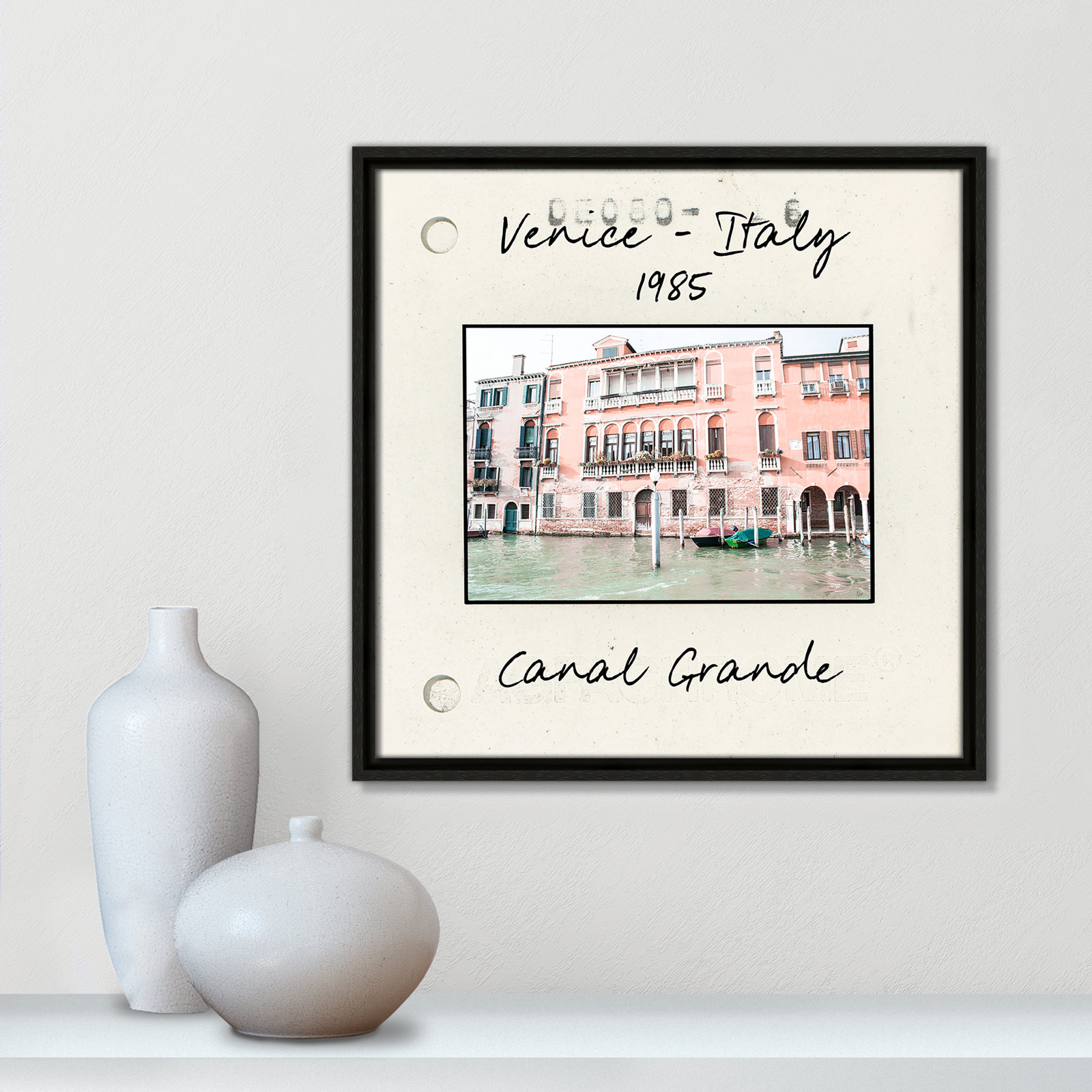 Travel Slide Collection "Venice, Italy - Grand Canal" Print, Espresso Floater Framed Canvas, 17.5" H x 17.5" W x 2" D