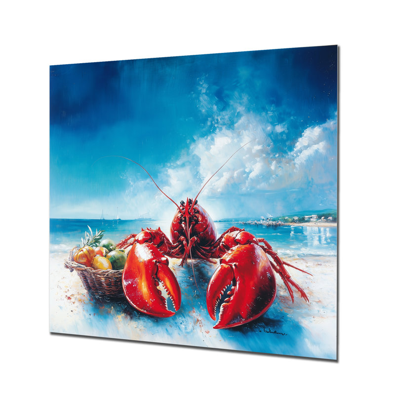 Plage avec un chef homard - animaux, impression murale en métal, homard, H 36 po x l 36 po