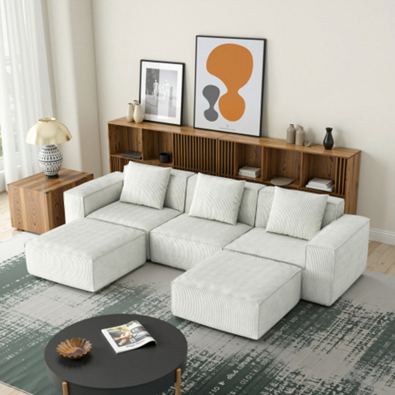 modular sofa can be converted into an oversized sofaootrest  , White Corduroy