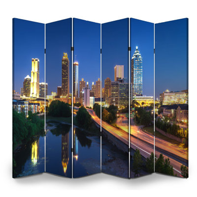 6 Panels Folding Screen Room Divider Royal Atlanta Georgia Skyline Canvas Screen Room Separator Freestanding Protective Wall Divider Privacy Partition