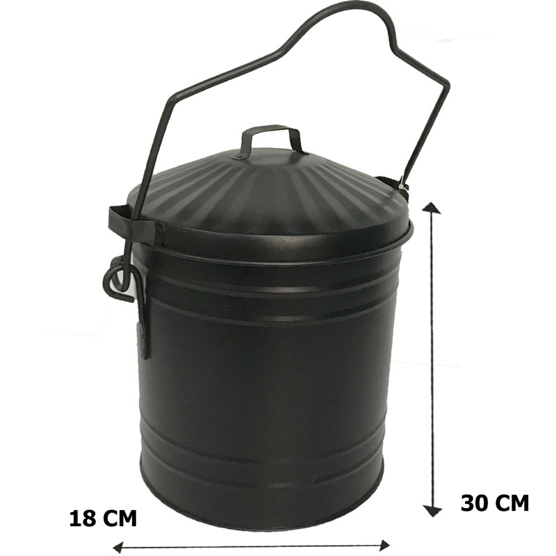 Helin Galvanised Bucket with Lid and Handle 13L Steel Log Carrier