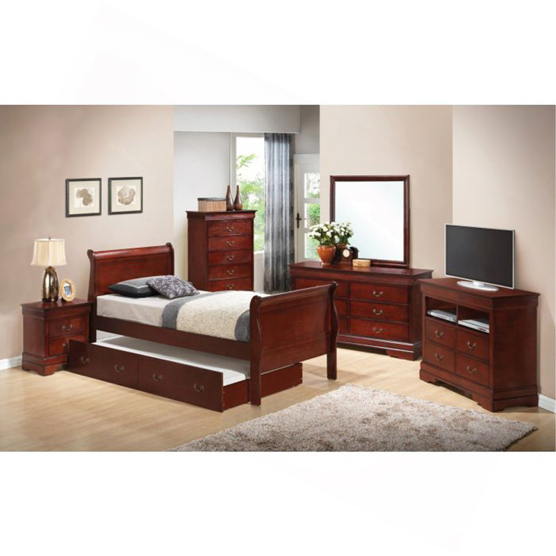 Elegant Cherry Full Trundle Bed For Comfort, Cherry, Full