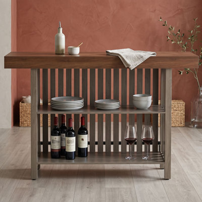 Buffet moderne à hauteur de comptoir avec rangement ouvert à 2 niveaux, plateau imitation marbre, repose-pieds en métal pour petits espaces