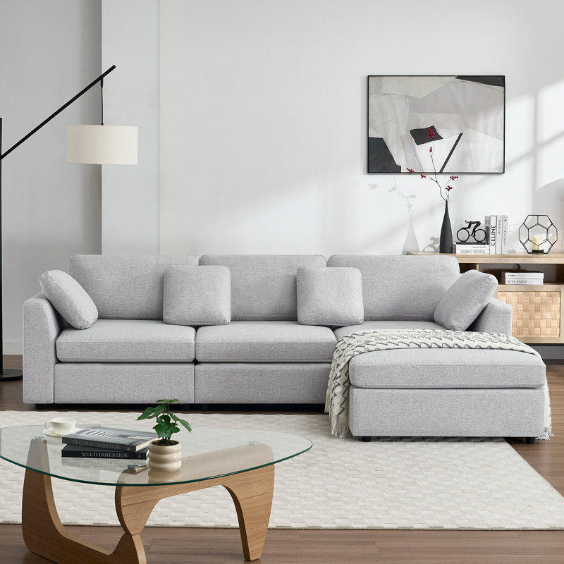 Wauseon 2-Piece 108.7" Upholstered L Shape Sofa with Convertible Chaise, Light Gray Polyester Blend