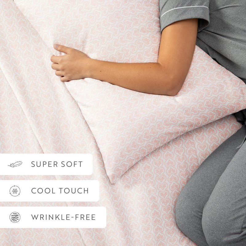 Kanagy Classic in Pink Microfiber Pattern Sheet Set, Full Sheet Set + 1 Fitted Sheet + 2 Pillowcases