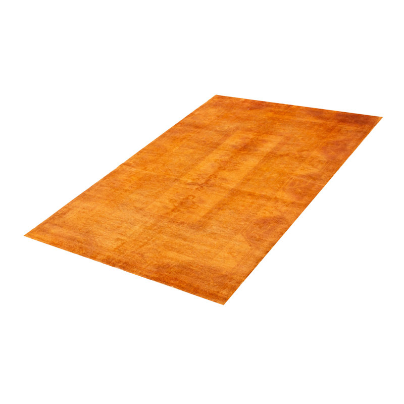 Tapis orange clair en laine noué à la main de conception unique 5 pi 1 po x 7 pi 6 po