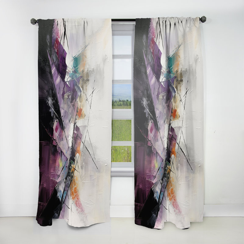 Savigne - Purple Language Of Lines I - Abstract Curtain - Velvet Room Darkening - 1 panel, 52" W x 108" L