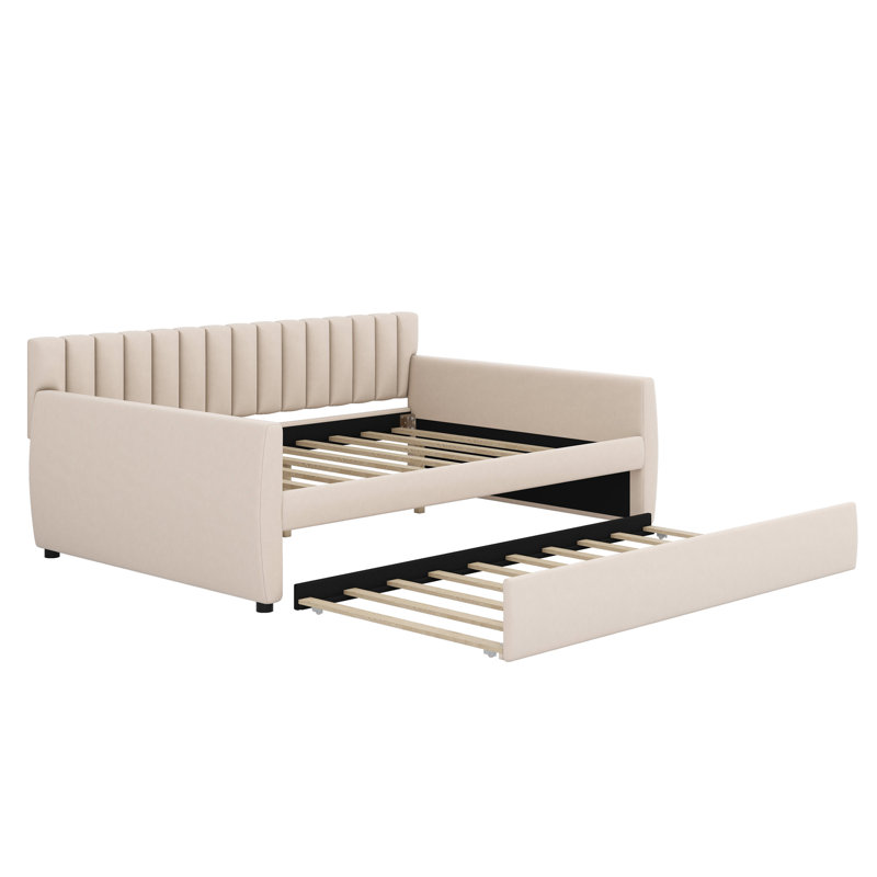 Lit de jour rembourré avec couchette, Beige