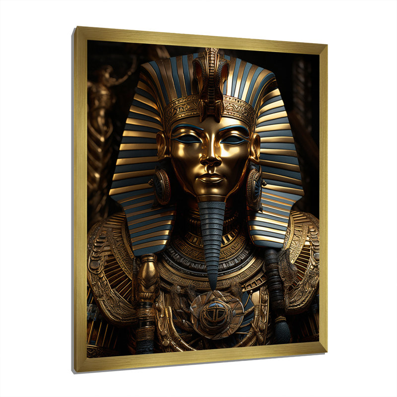 Égypte, pharaon doré sur toile, Cadre doré simple, H 20 po x l 12 po x P 1 po