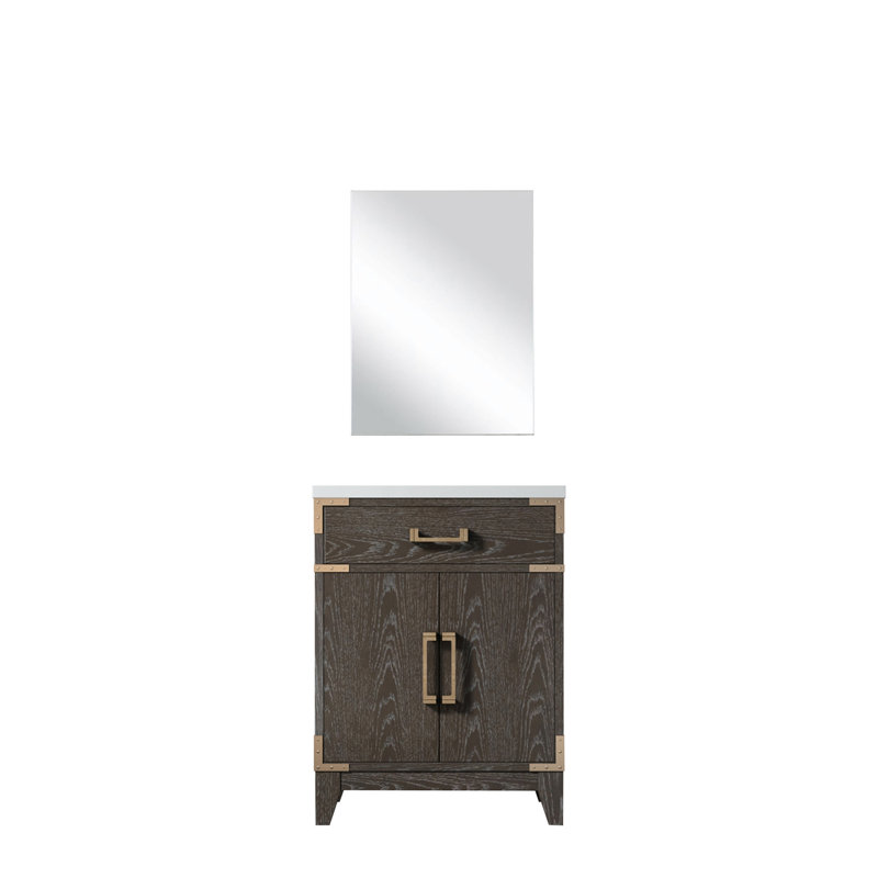 Meuble-lavabo en chêne brun avec unité de rangement - 61 cm L x 46 cm P, comptoir en acrylique et miroir, fermeture amortie