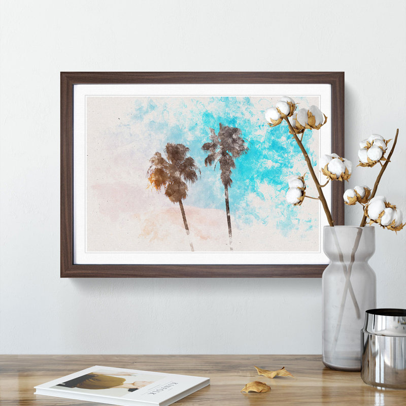 Los Angeles Palm Trees Watercolour - Picture Frame Graphic Art Print, 33cm H x 45cm W x 2cm D, Walnut Framed
