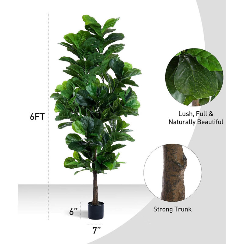 72" Artificial Fiddle Leaf Fig Tree, Set of 1