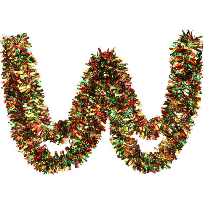Christmas Tinsel Garland Metallic Christmas Tree Garland Shiny Party Tinsel Garland Hanging Decorations For Christmas Tree Decorations Wedding Birthday Party Supplies (26.2 Ft,Gold, Red And Green)