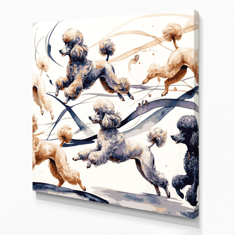 Chiens, caniche, art mural sur toile grise, H 8 po x l 8 po