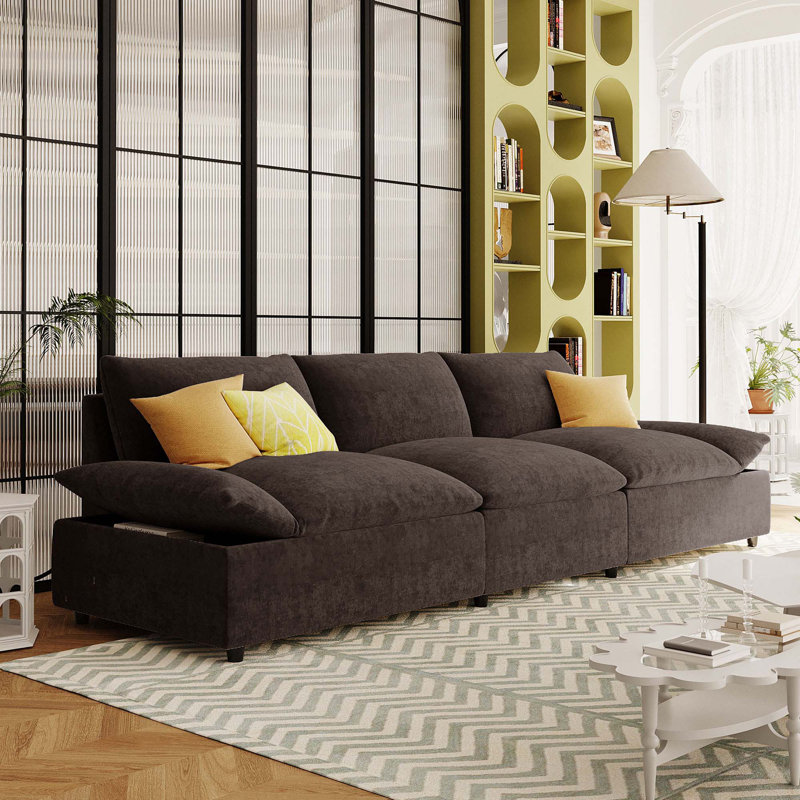 Comfortable Three-Seater Sofa with Dual Storage Units for Various Spaces, Gray